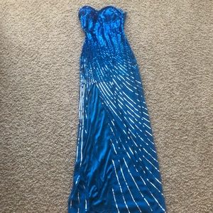 Sparkly blue floor length formal dress